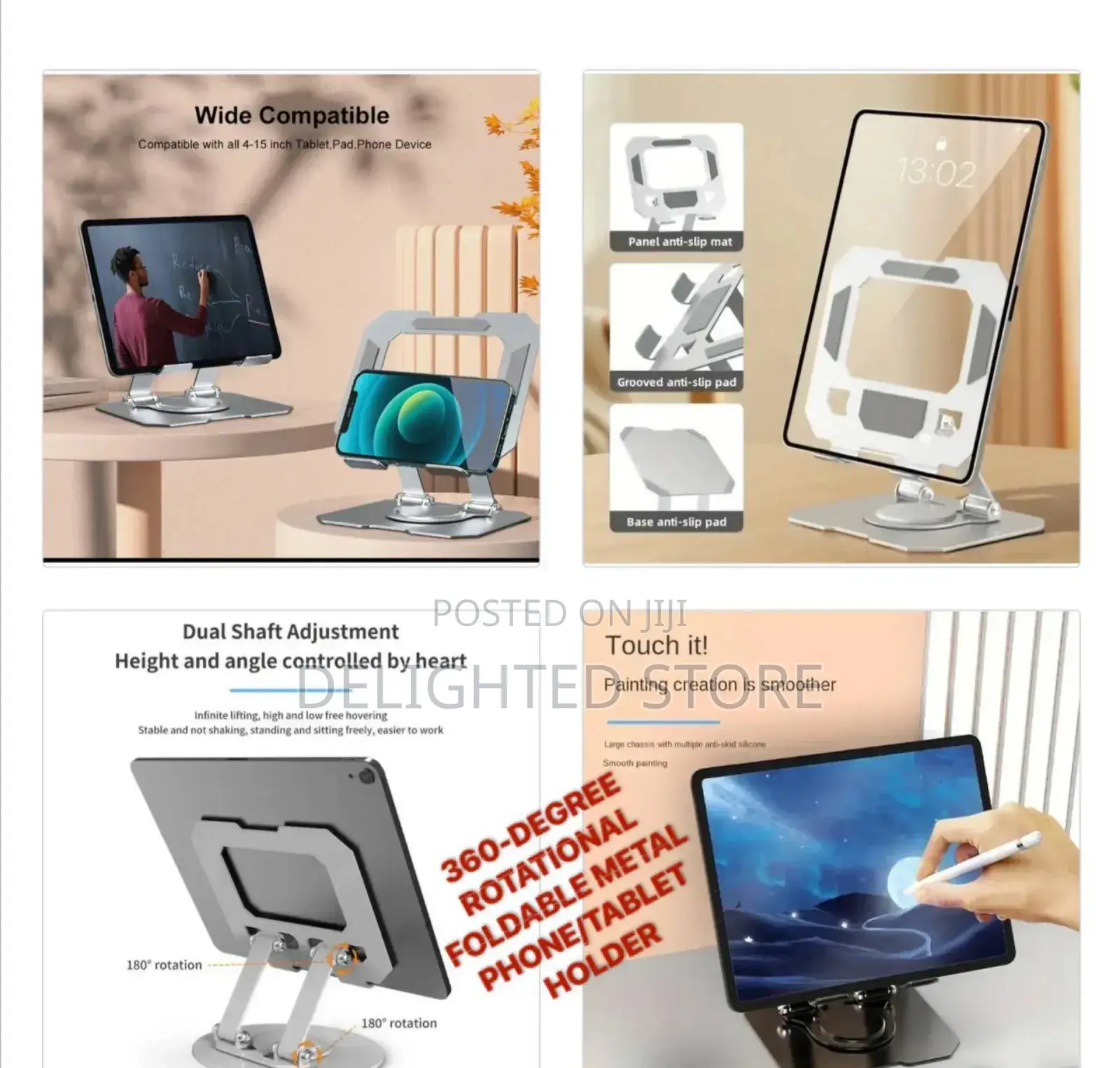 360-Degree Rotational Foldable Metal Phone/Tablet Holder