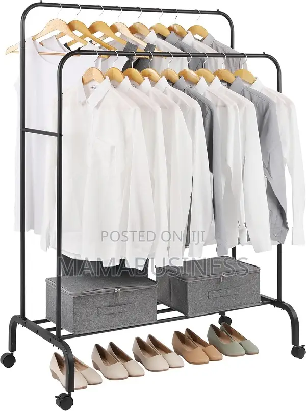 30kg Double Pole Cloth Hanger With Shoe Rack (With Wheels)