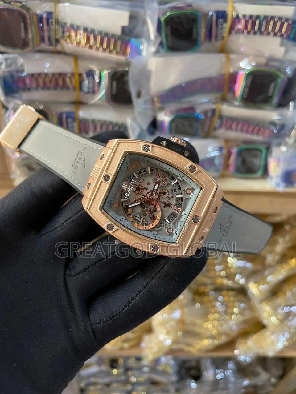 Hublot Leather Four Corner Face Wristwatch