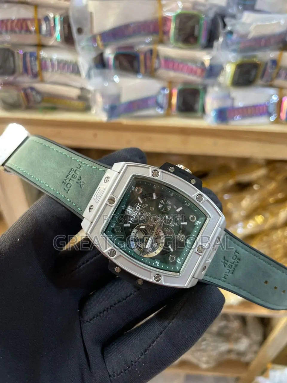 Hublot Leather Four Corner Face Wristwatch