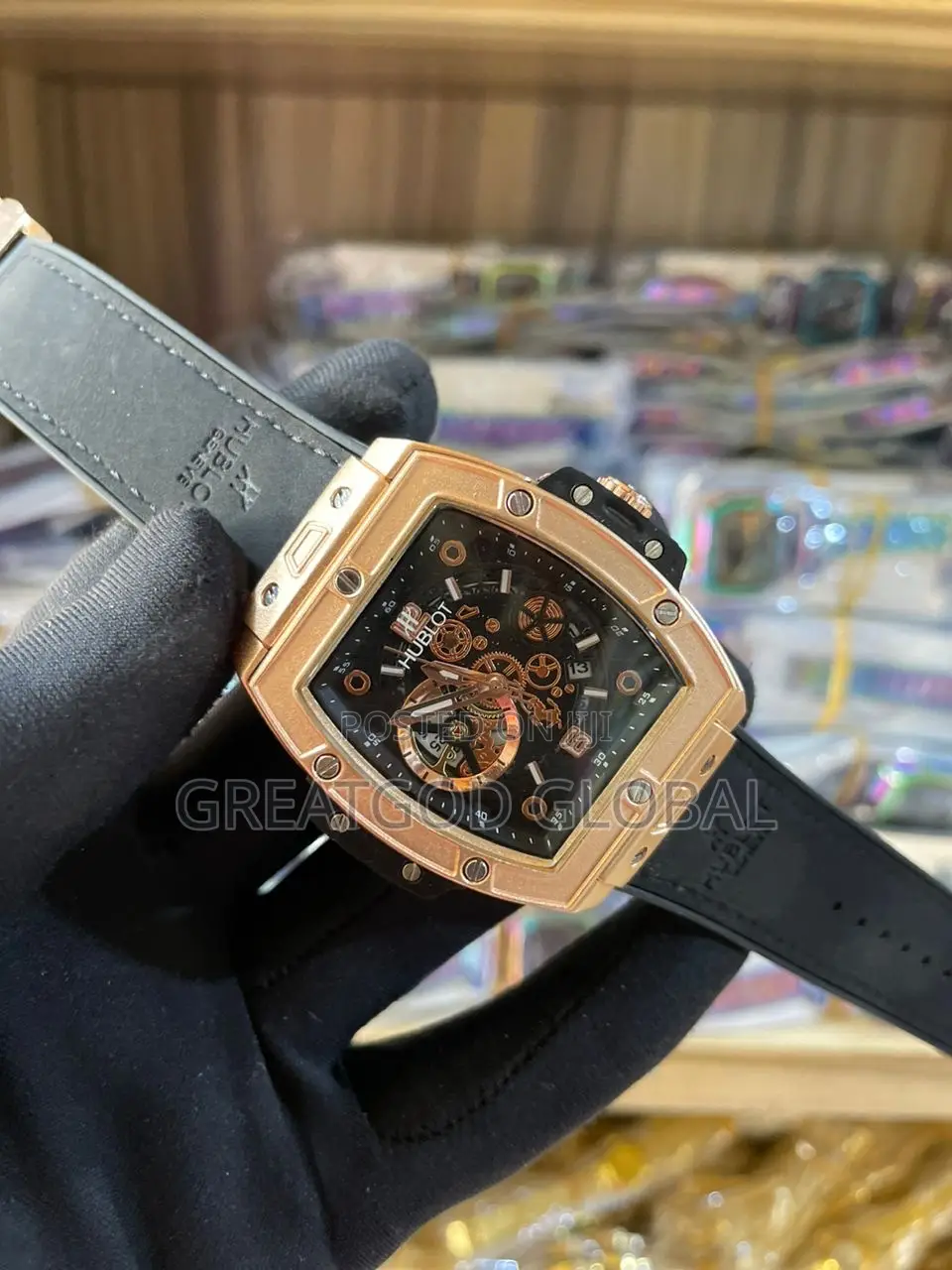 Hublot Leather Four Corner Face Wristwatch