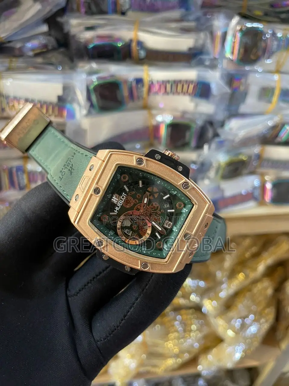 Hublot Leather Four Corner Face Wristwatch