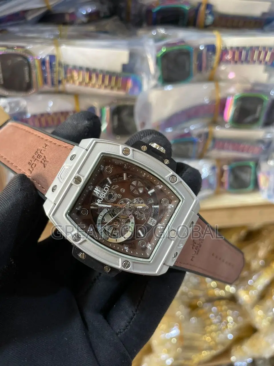 Hublot Leather Four Corner Face Wristwatch