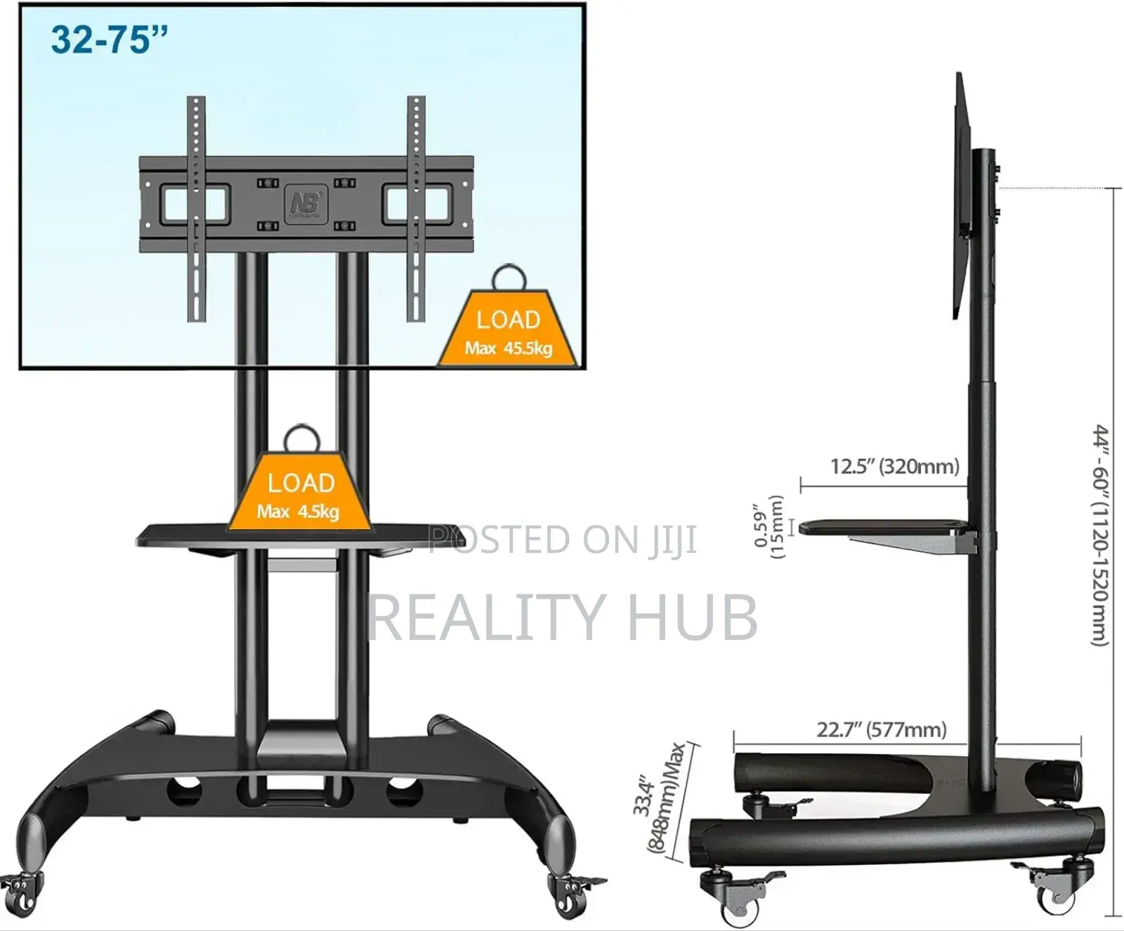 Heavy Duty Mobile Tv Stand With Wheels - 32" to 75"
