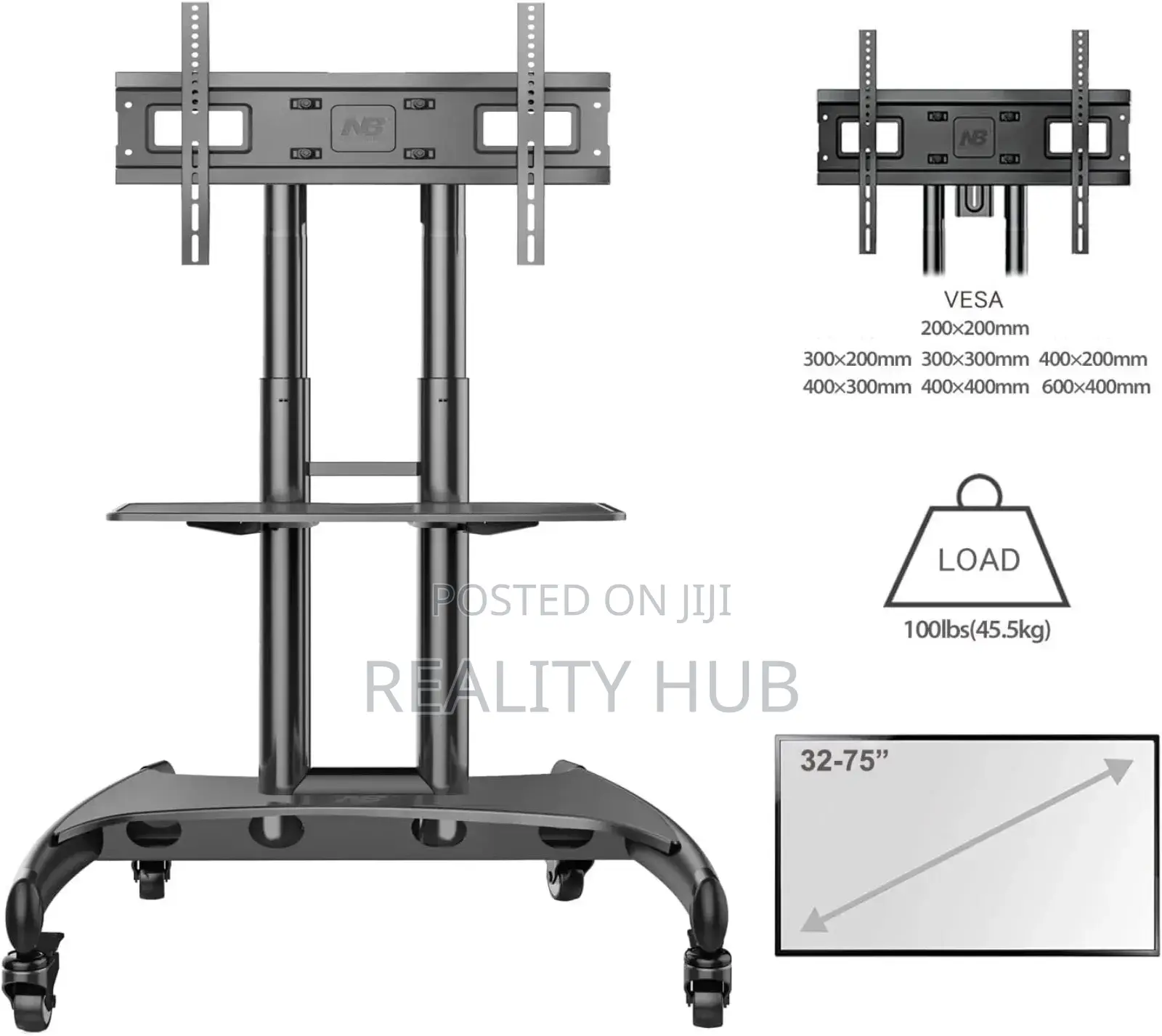 Heavy Duty Mobile Tv Stand With Wheels - 32" to 75"