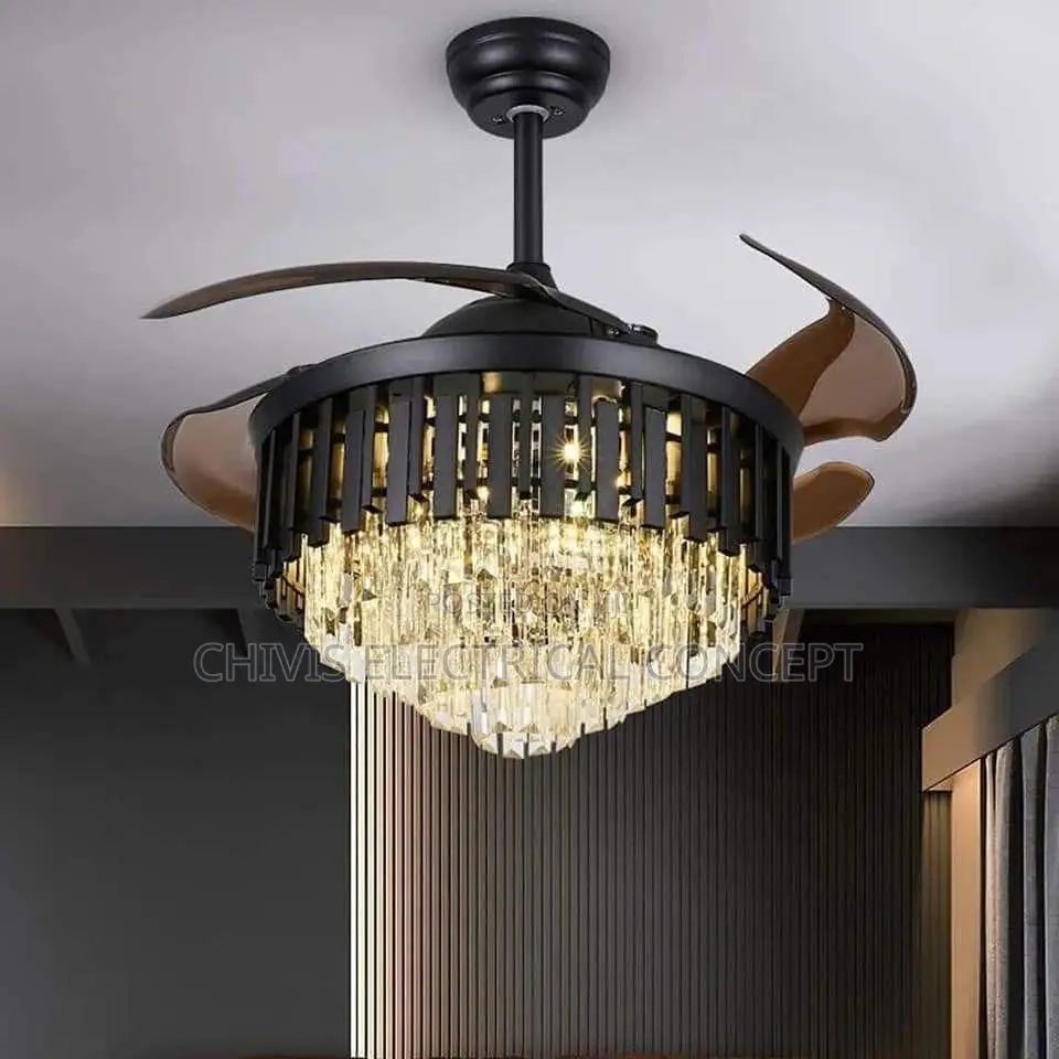 42 48 Inch Luxury Crystal Ceiling Fan Modern LED Chandelier
