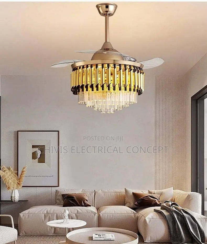 42 48 Inch Luxury Crystal Ceiling Fan Modern LED Chandelier