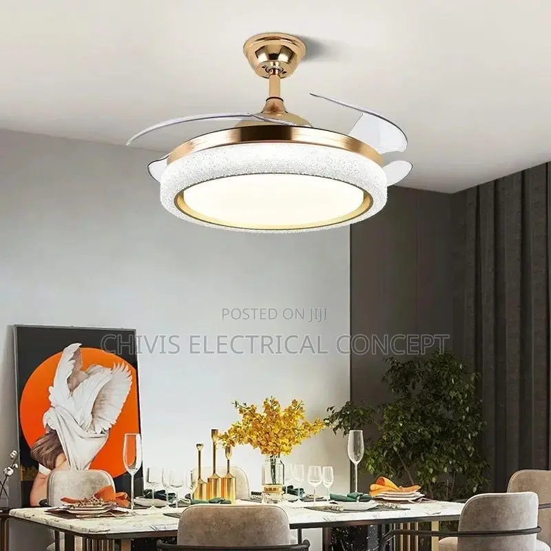 42 48 Inch Luxury Crystal Ceiling Fan Modern LED Chandelier
