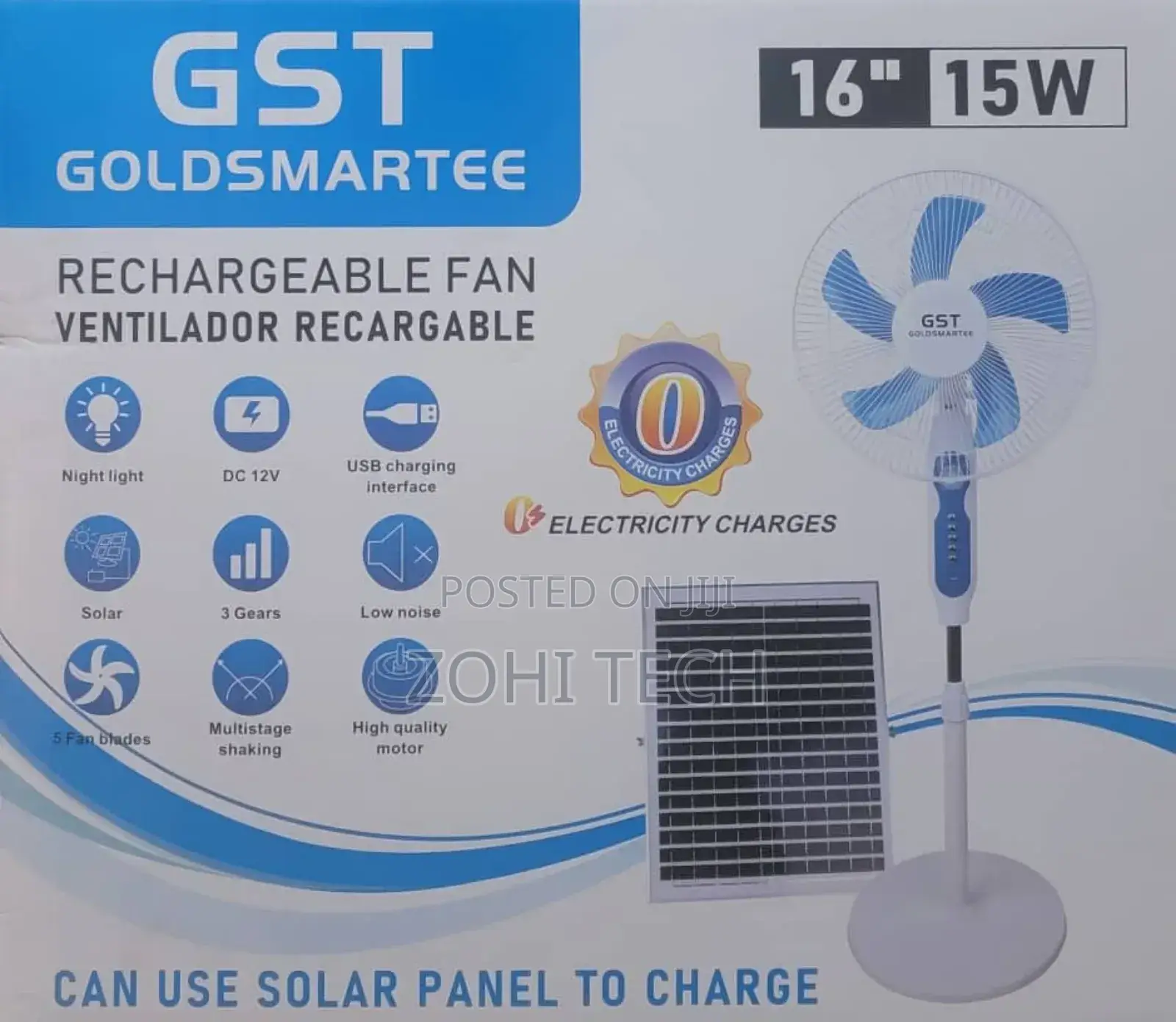 Size 16 Rechargeable Fan and Solar Panel