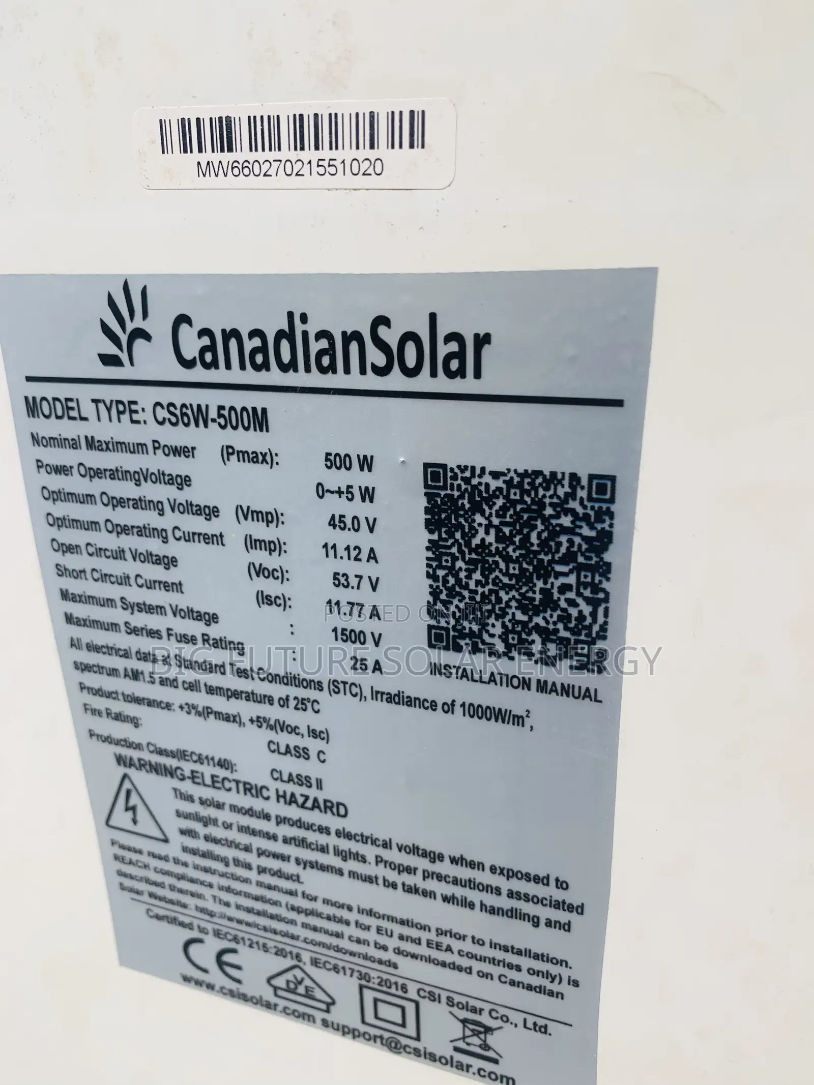500w Canadian Solar Panel 120c