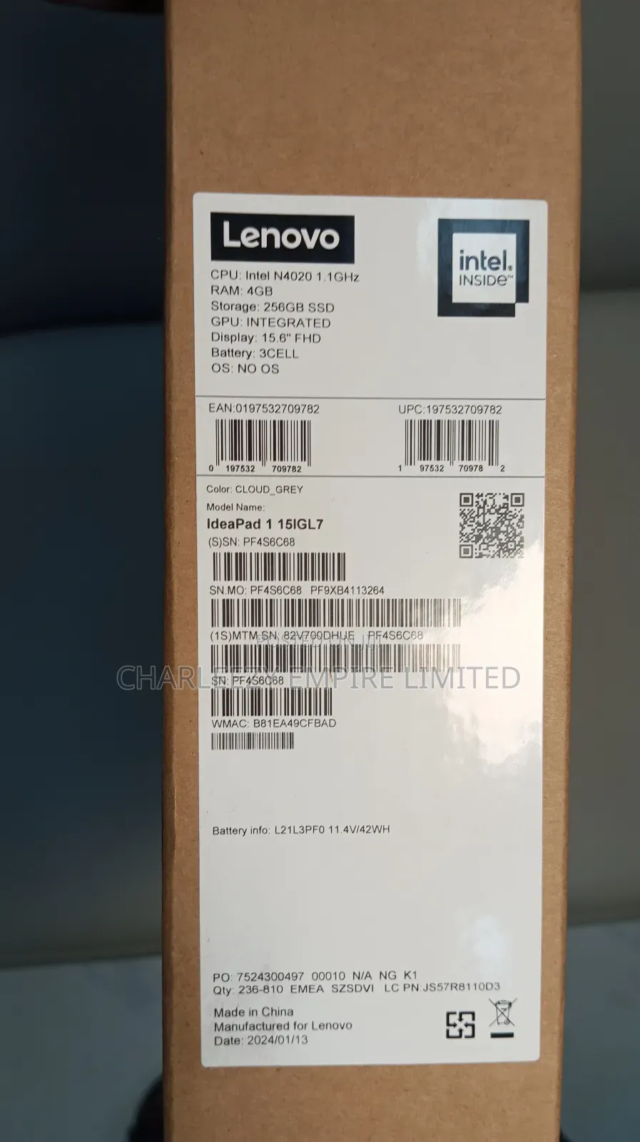 New Laptop Lenovo IdeaPad 1 4GB Intel SSD 256GB