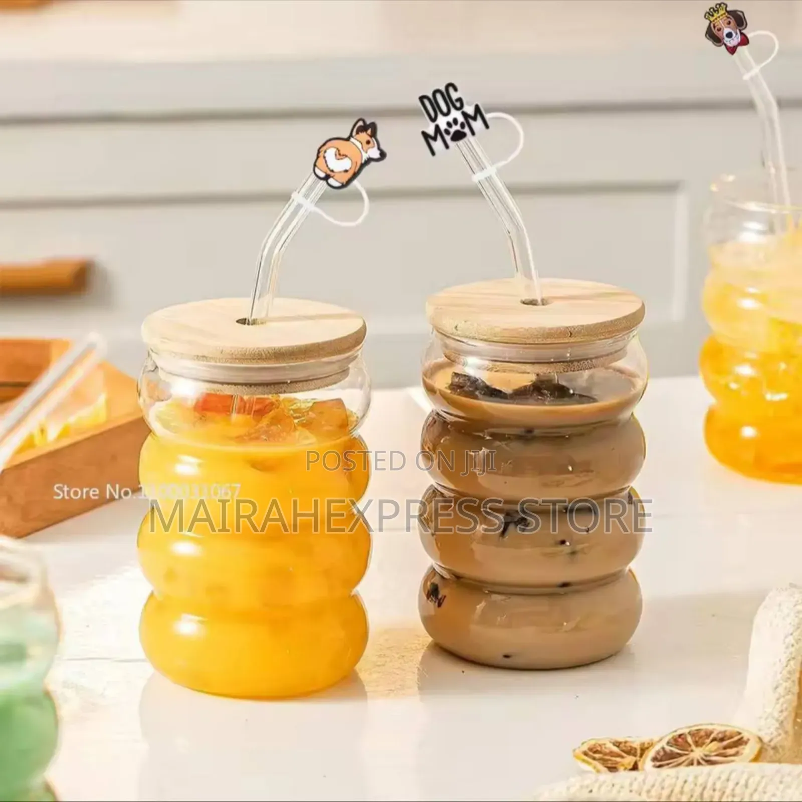 Creative Glass Cup With Lid Straw Heat-Resistant Wave Cup