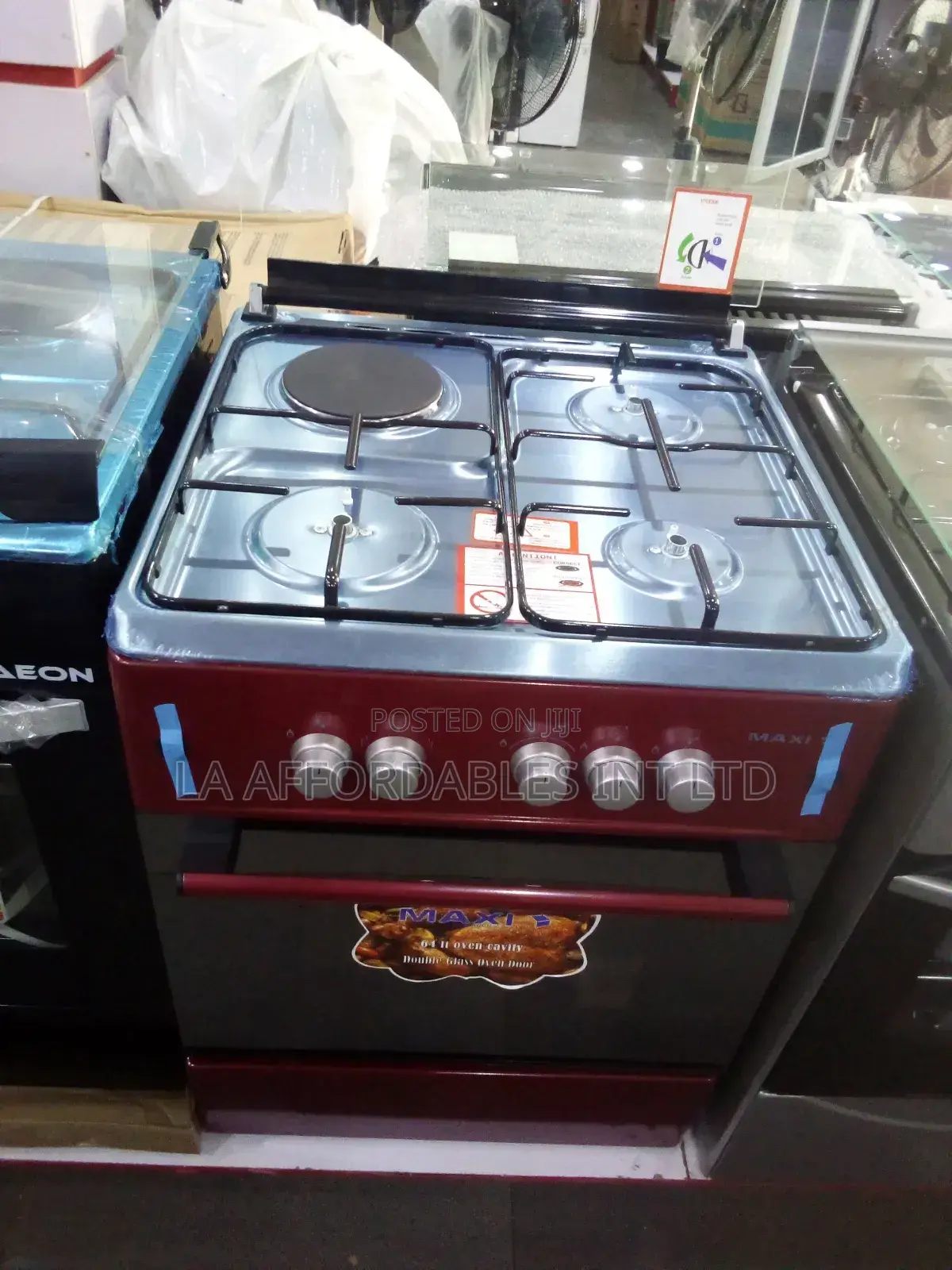 Maxi Three Burner, One Electric Gas Cooker. 1 Yr. Warranty.