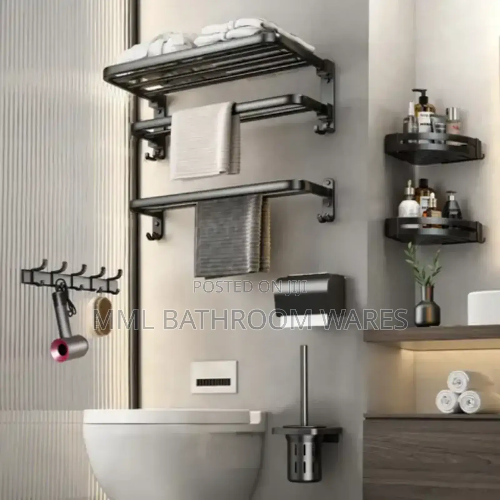 Hotel Modern Matte Black Toilet Bathroom Accessories Set