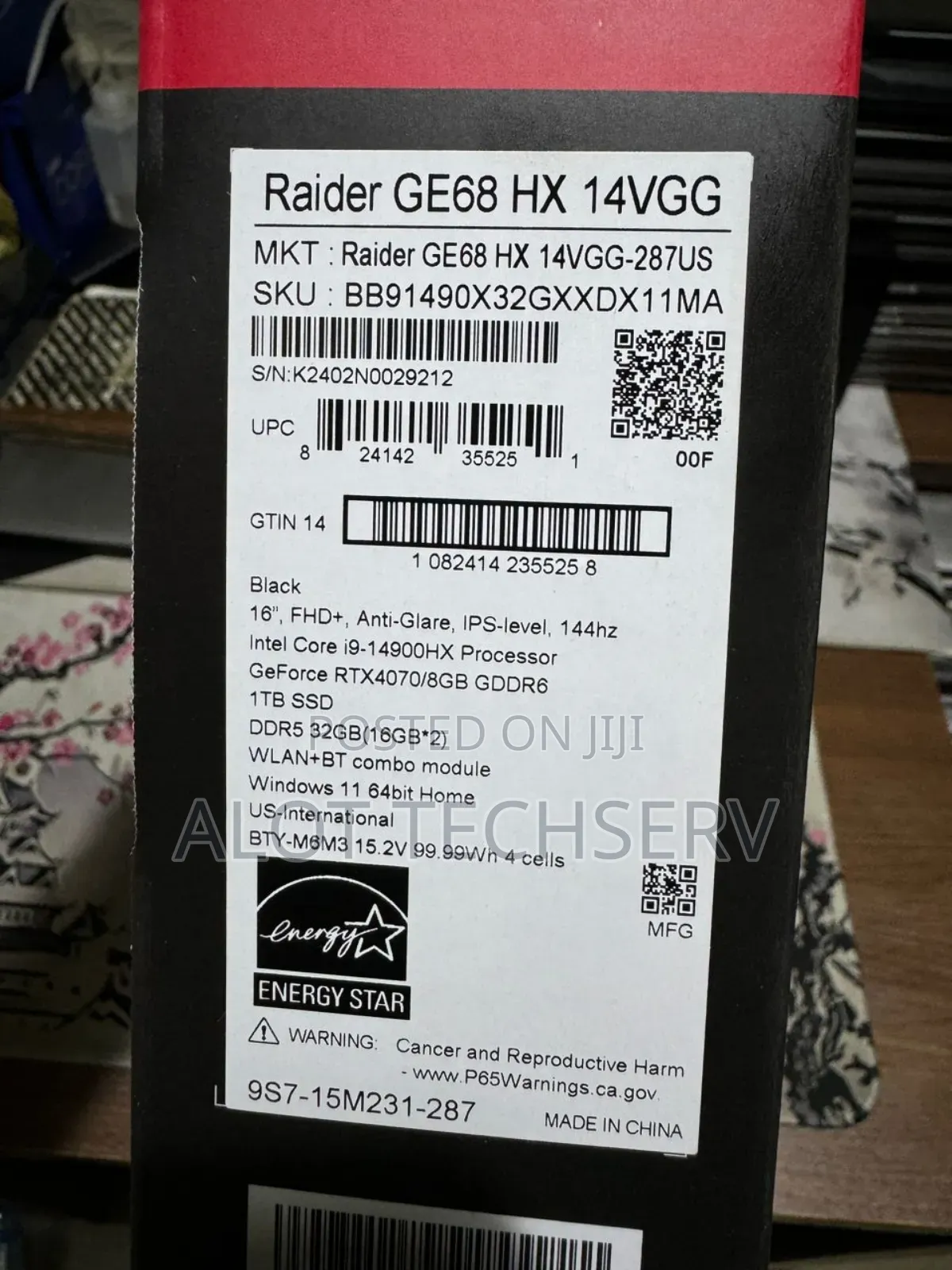 New Laptop MSI GE63 Raider RGB 8RE 32GB Intel Core i9 SSD 1T