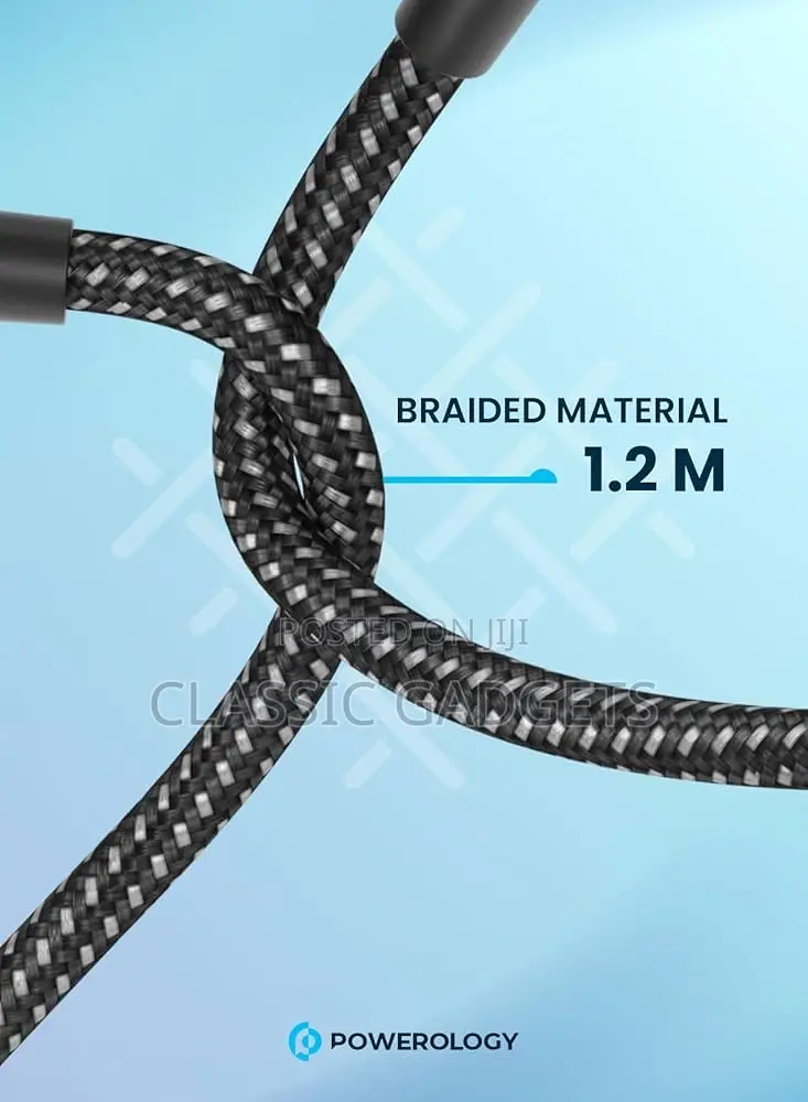 Powerology Braided 60w Pd USB-C +iPhone 1.2m 4ft Cable-