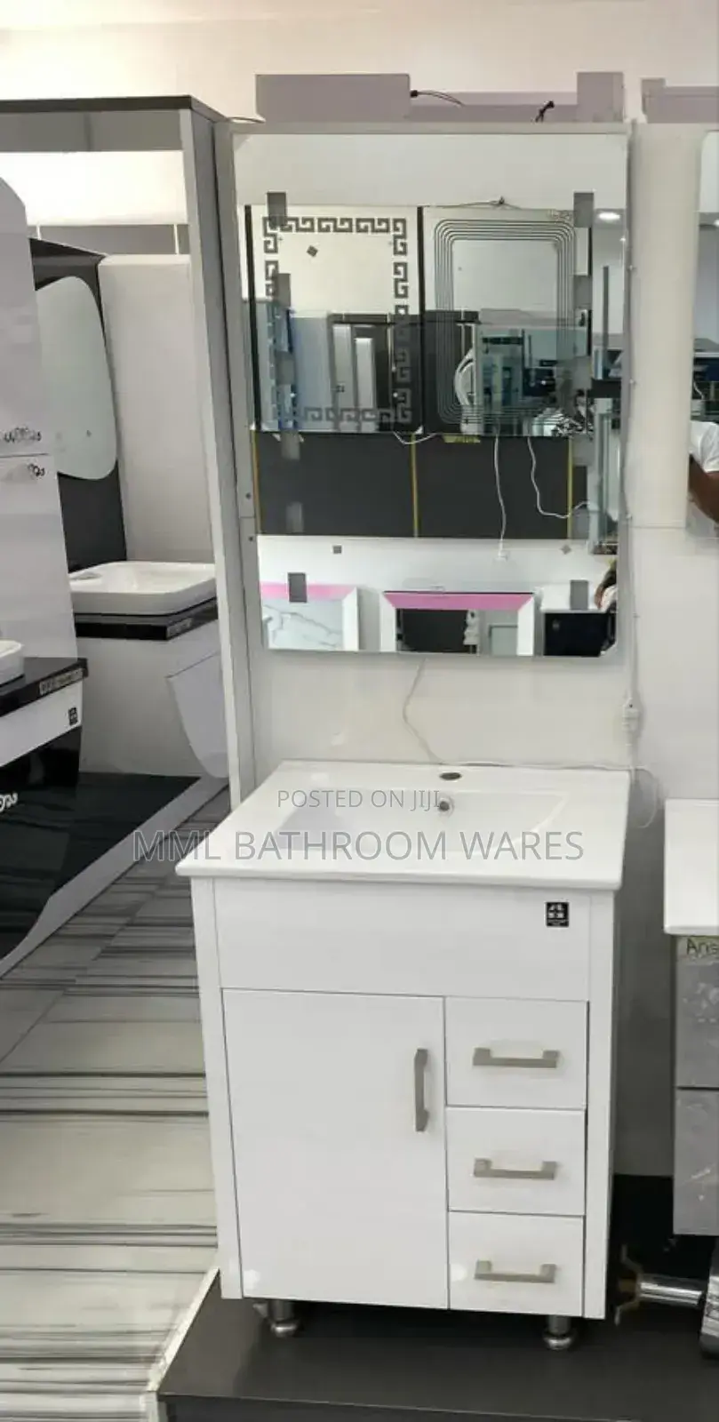 PVC Floor Standing Cabinet Basin With Led Mirrors