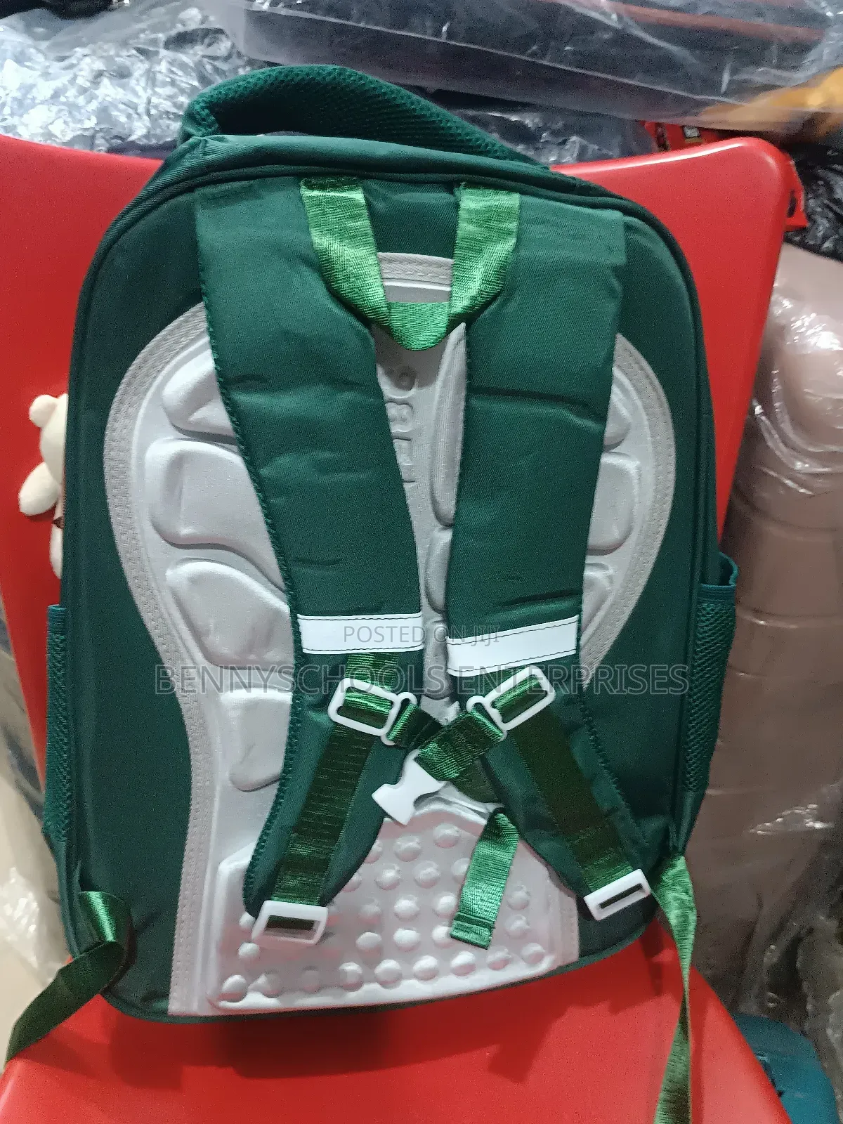 Very Strong Green Water Resistant School Bag With Small Tedy