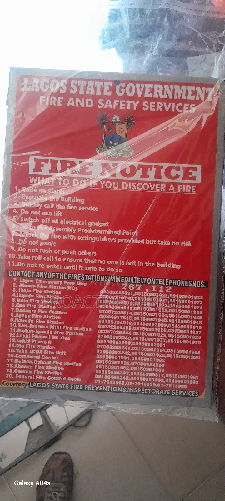 Safety Fire Notice