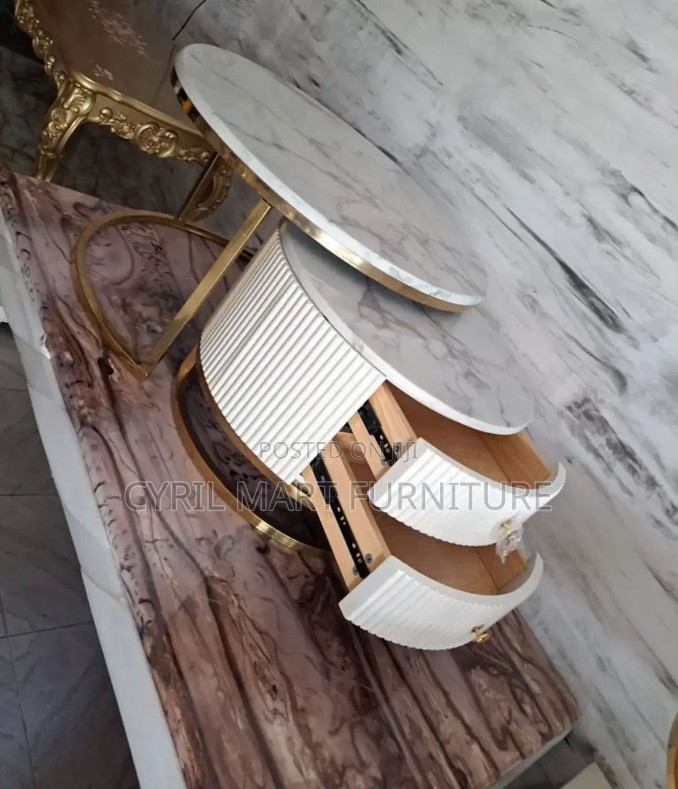 1+1 Center Table Marble Top White Color