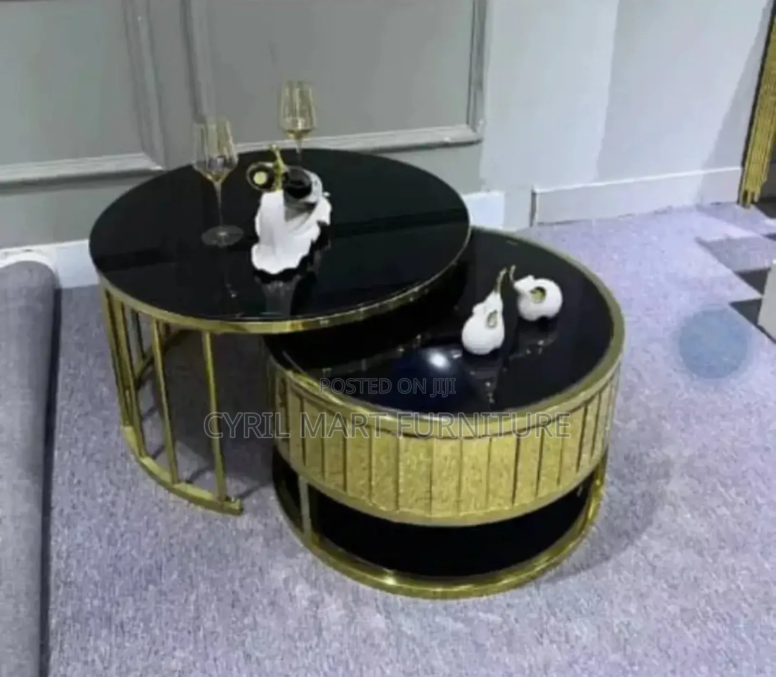 Glass Top Gold Leg Black Top Center Table
