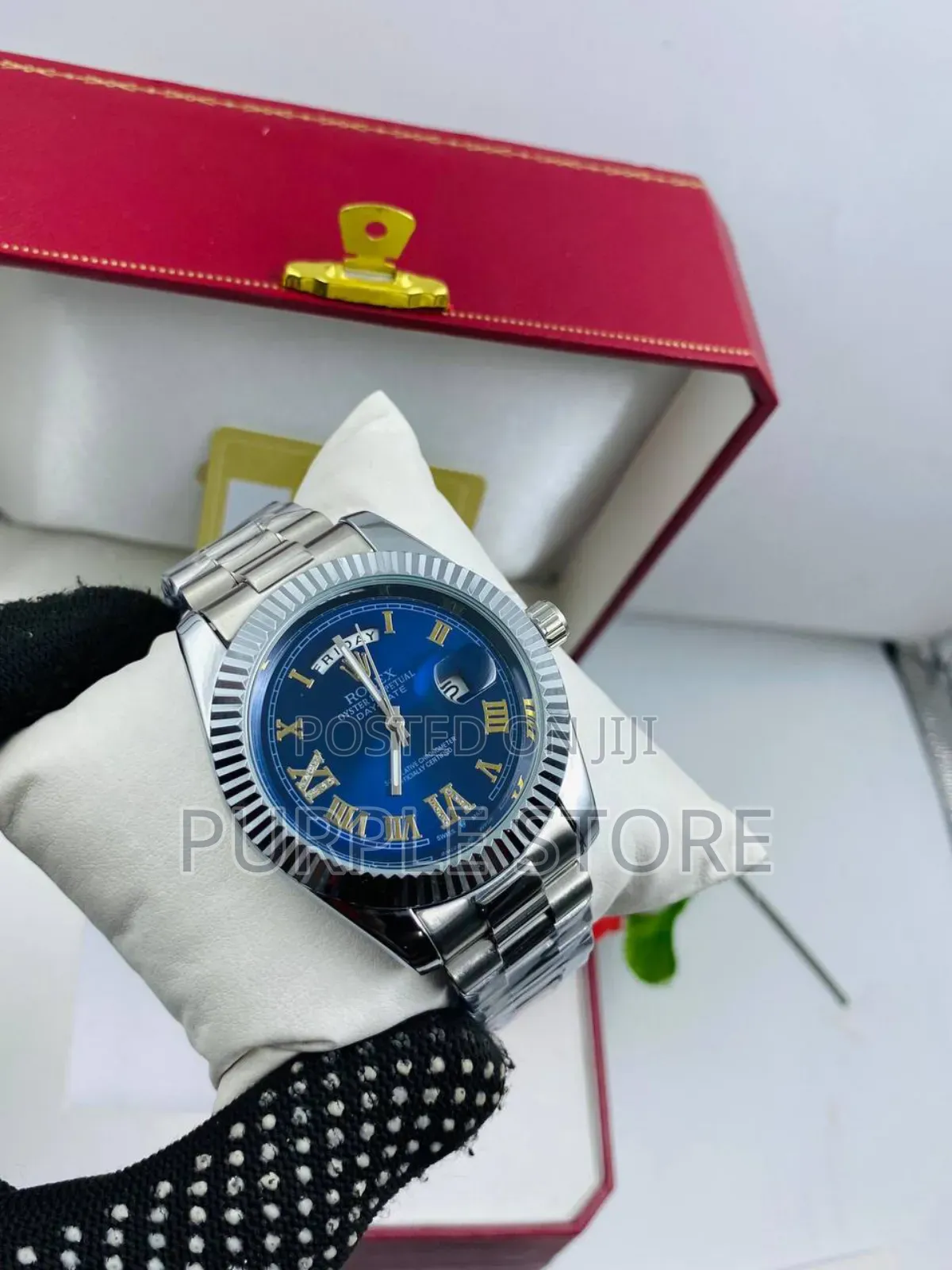 Rolex Full Date Wristwatch Silver and Black