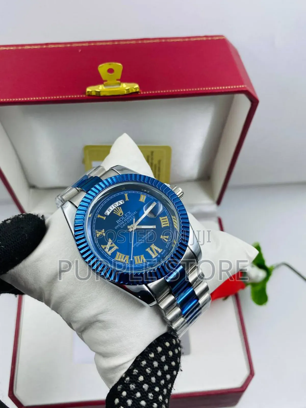 Rolex Full Date Wristwatch Silver and Black