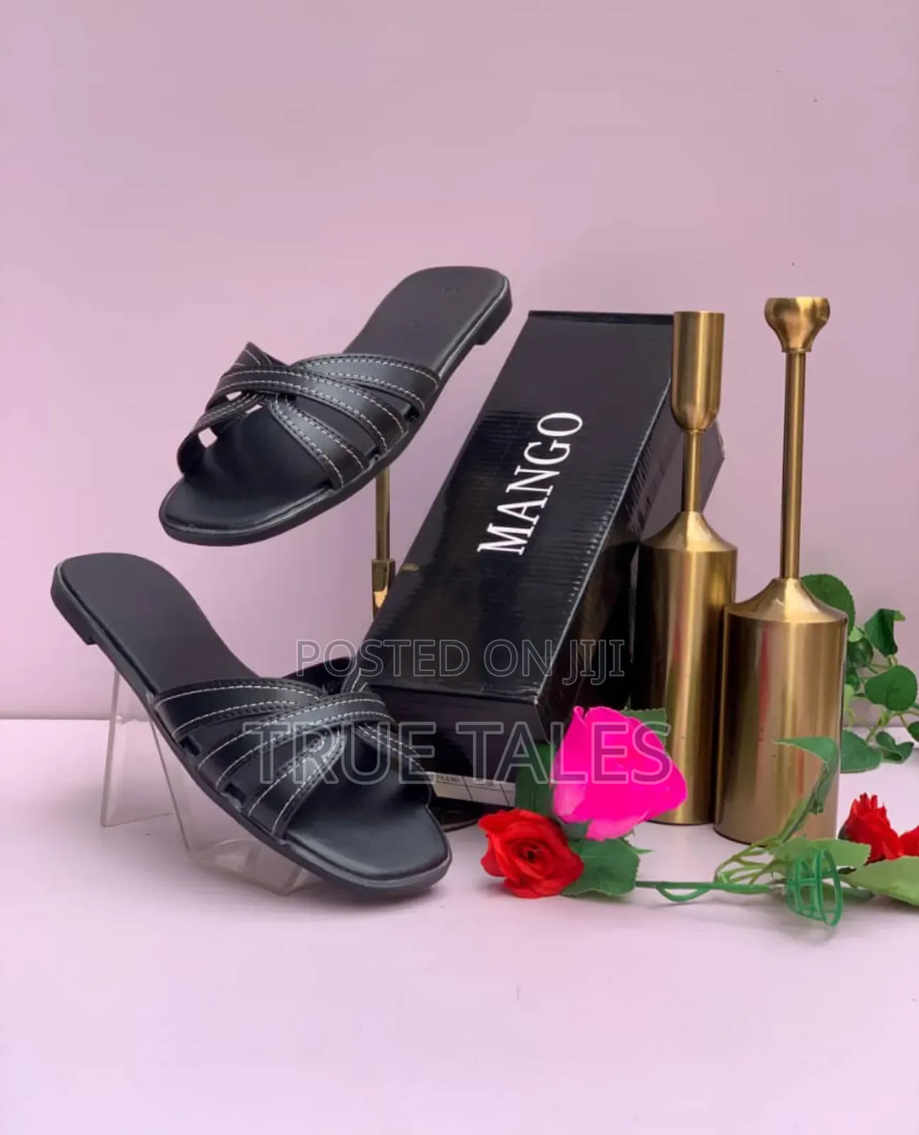 Mango Minimalist Quality Leather Slippers With Branded Box