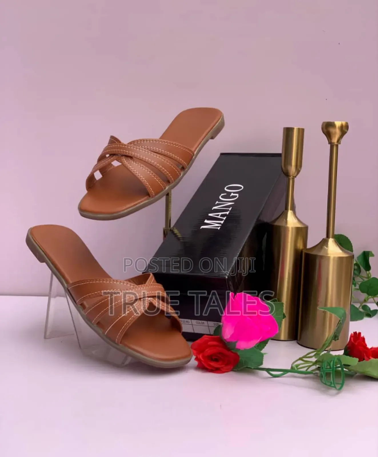 Mango Minimalist Quality Leather Slippers With Branded Box