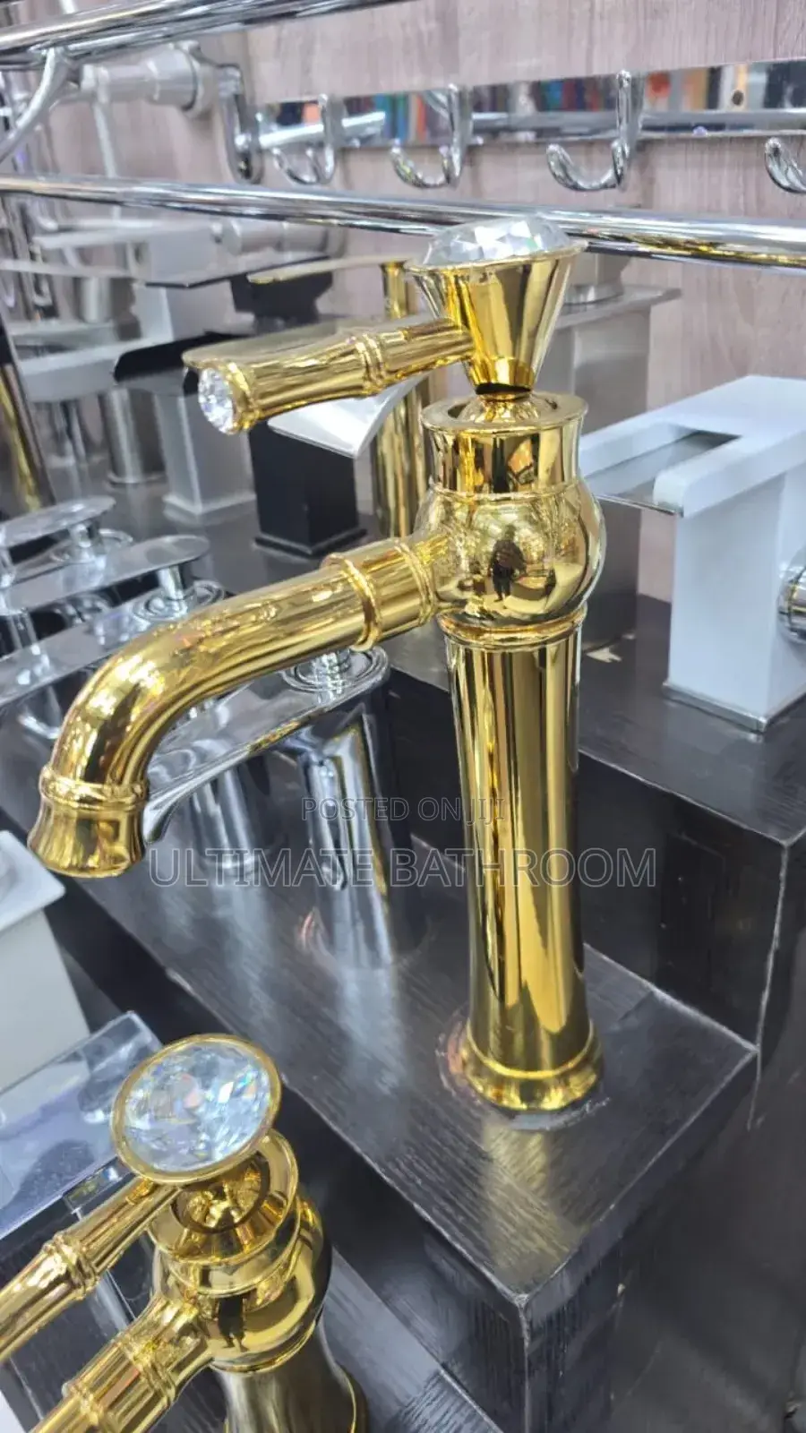 Crystal Design Long Gold Basin Mixer Tap