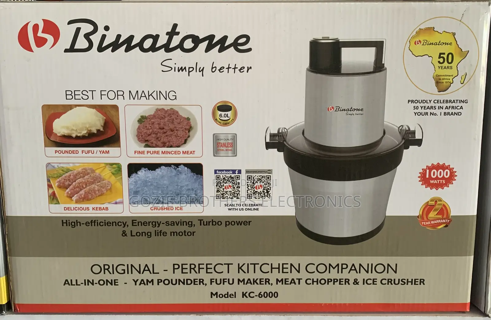 Binatone 6L Yam Pounder,Fufu Maker,Meat Chopper,Ice Crusher