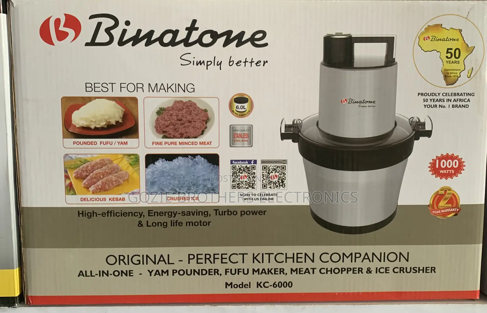 Binatone 6L Yam Pounder,Fufu Maker,Meat Chopper,Ice Crusher