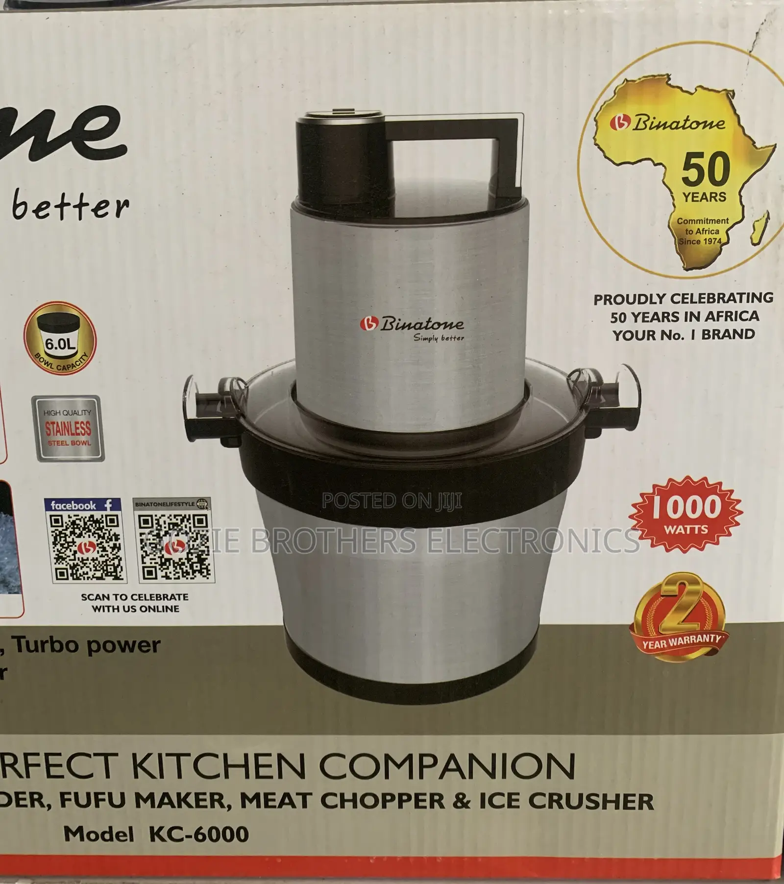 Binatone 6L Yam Pounder,Fufu Maker,Meat Chopper,Ice Crusher