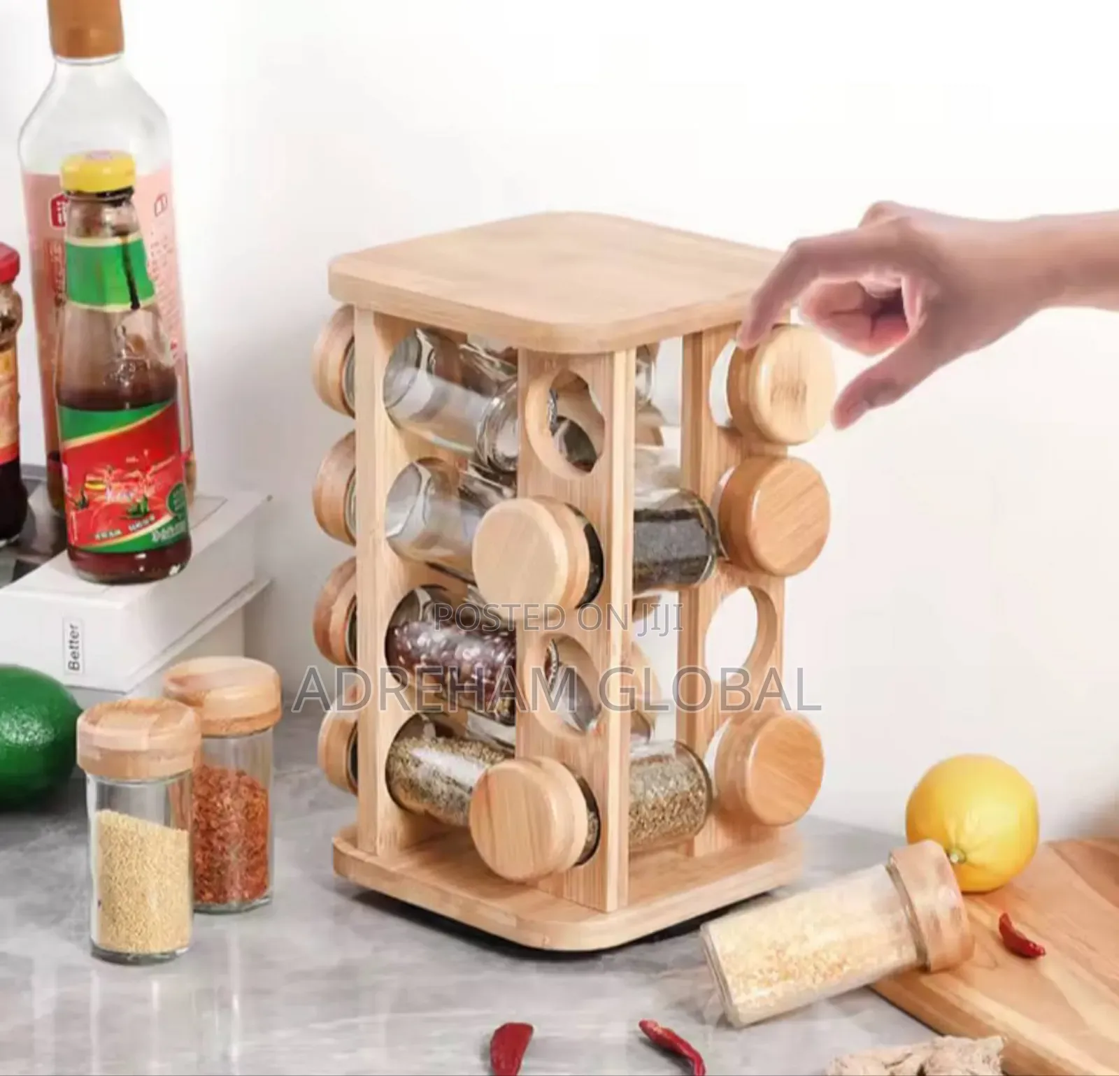 Square Bamboo Seasoning Rack Multi-functional Wooden Kitchen
