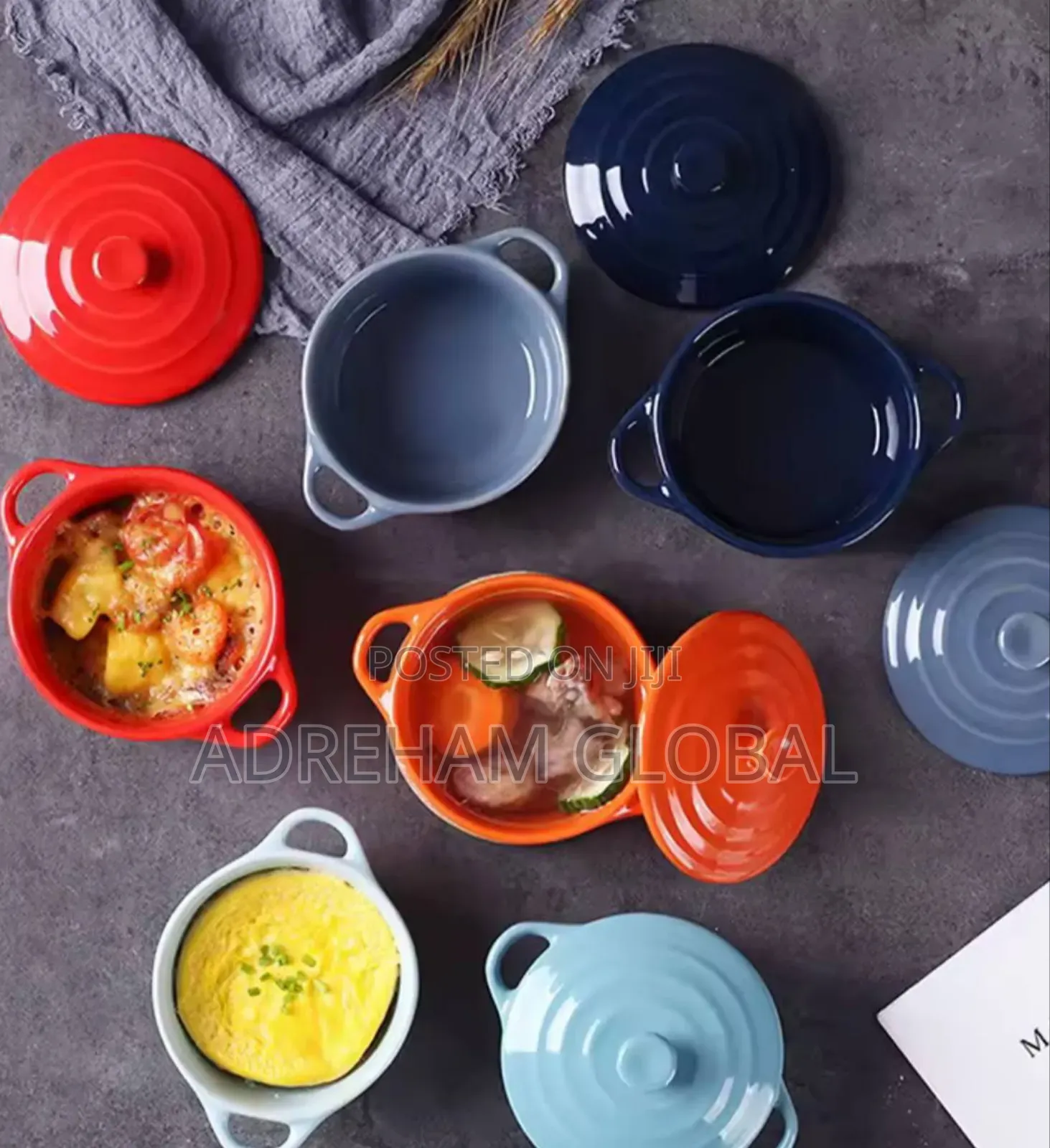 Ceramic Glazed Double Ear Bowl, Lid Microwave Oven Baking