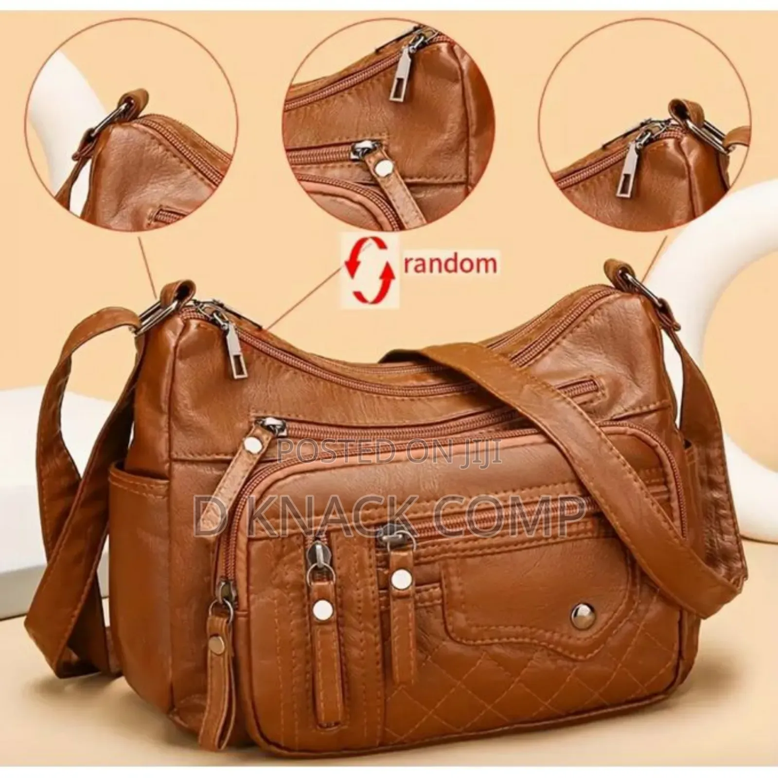 Female Multi Zipper Hand/Shoulder Bag, Soft Vegan Leather