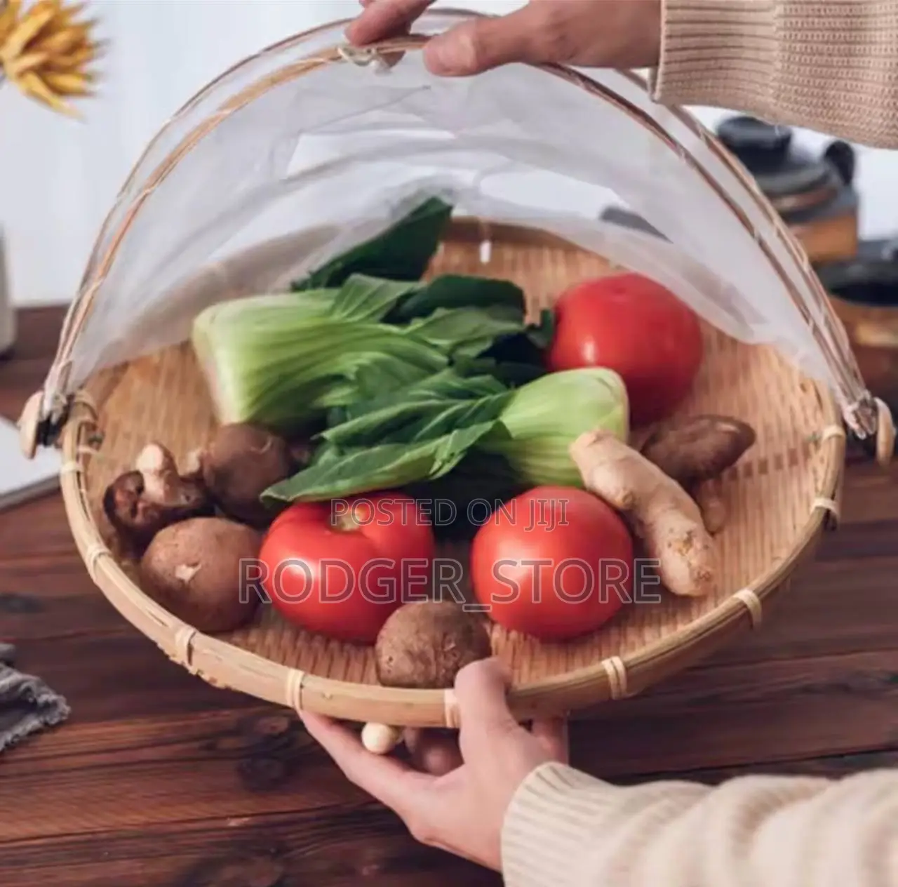 Bamboo Woven Basket Anti-Mosquito Net Fruit Vegetable Basket