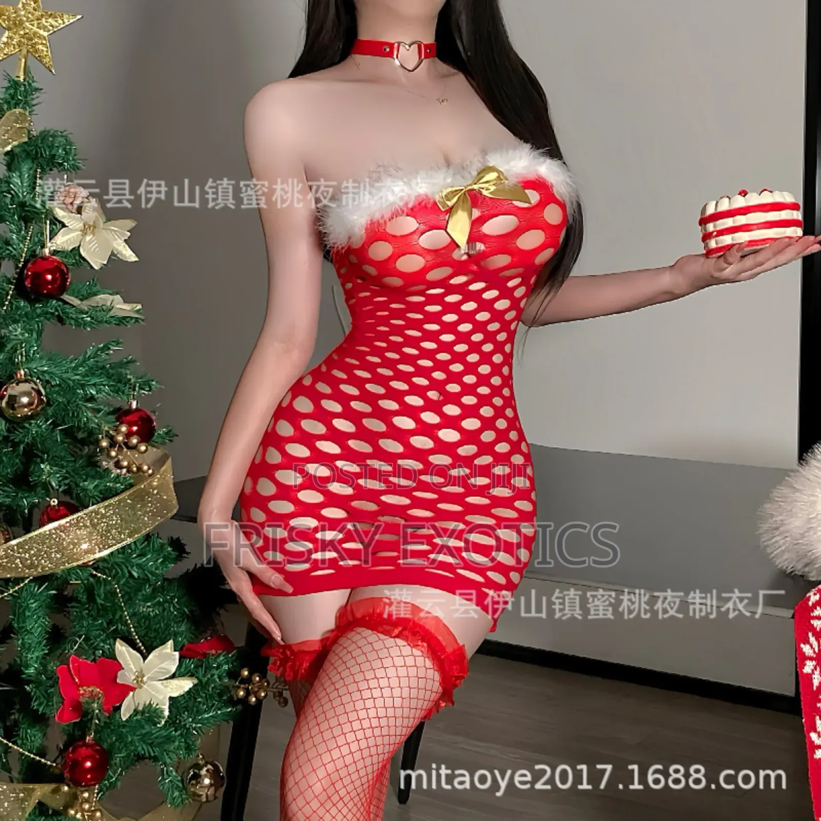 Red Bodystocking Tube Dress With Thigh High Stockings