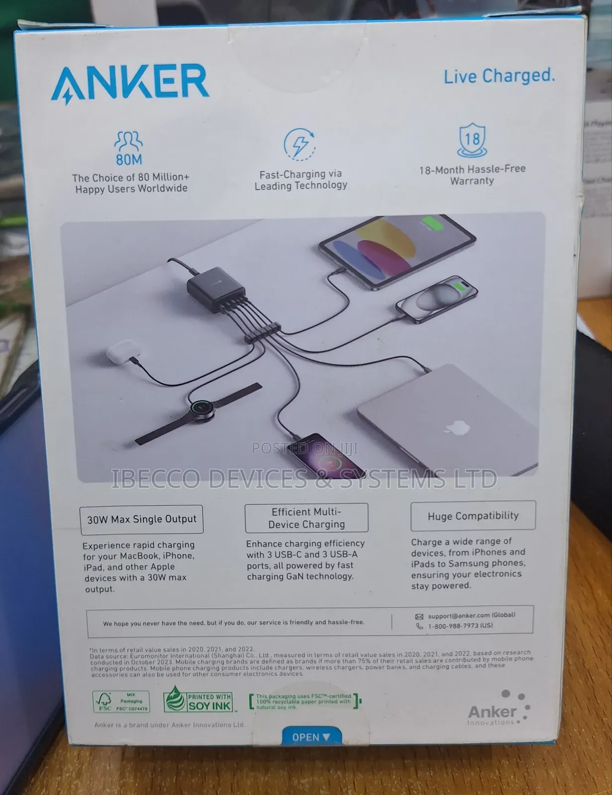 ANKER 112W 6 PORT Multiple DEVICES Fast Charging Duck