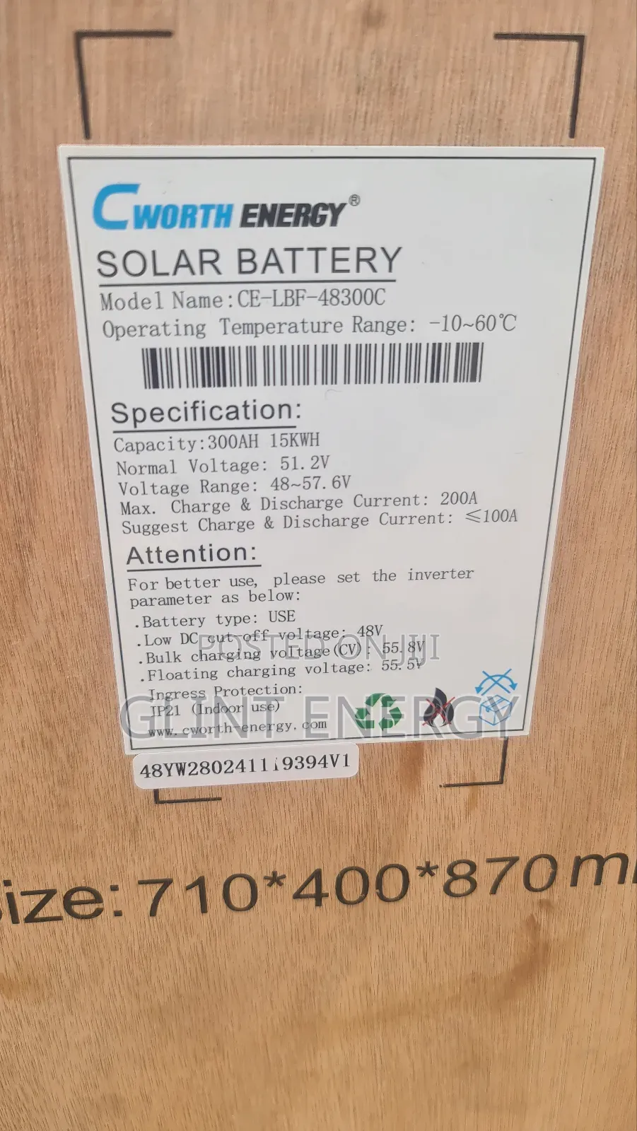 15kwh 51.2v Cworth Lithium Battery