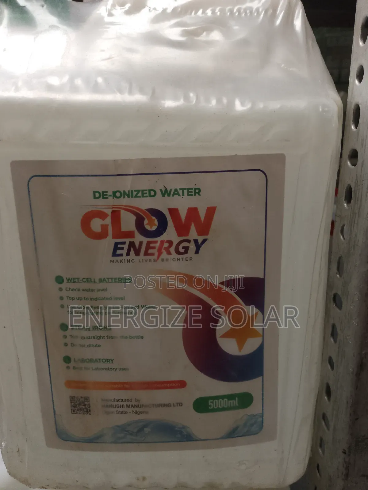 5 Litres Glow Energy Di-Ionzed Water