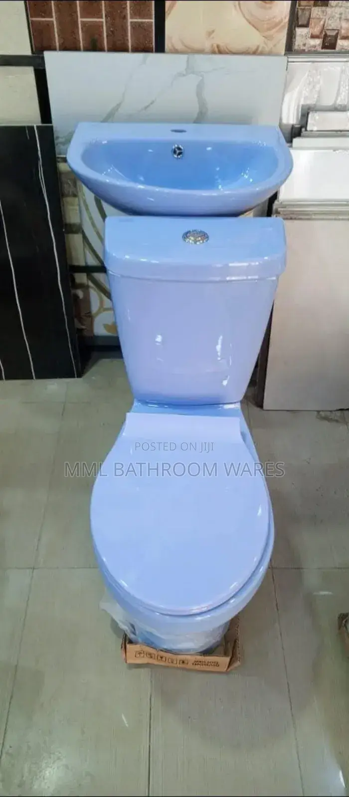 Blue Close Couple Toilet Seats and Basin