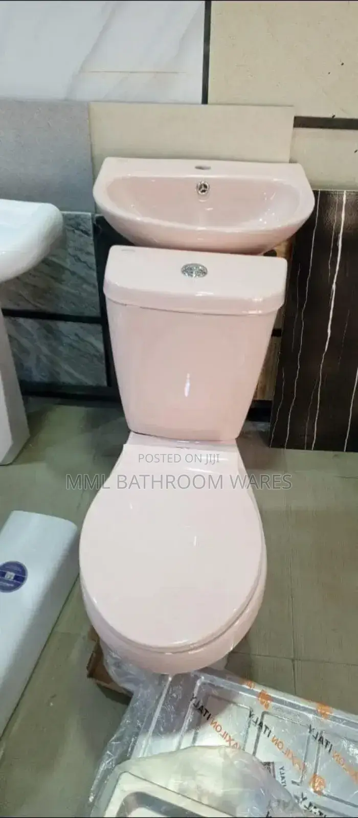 Pink Close Coupled Toilet Seats and Basin