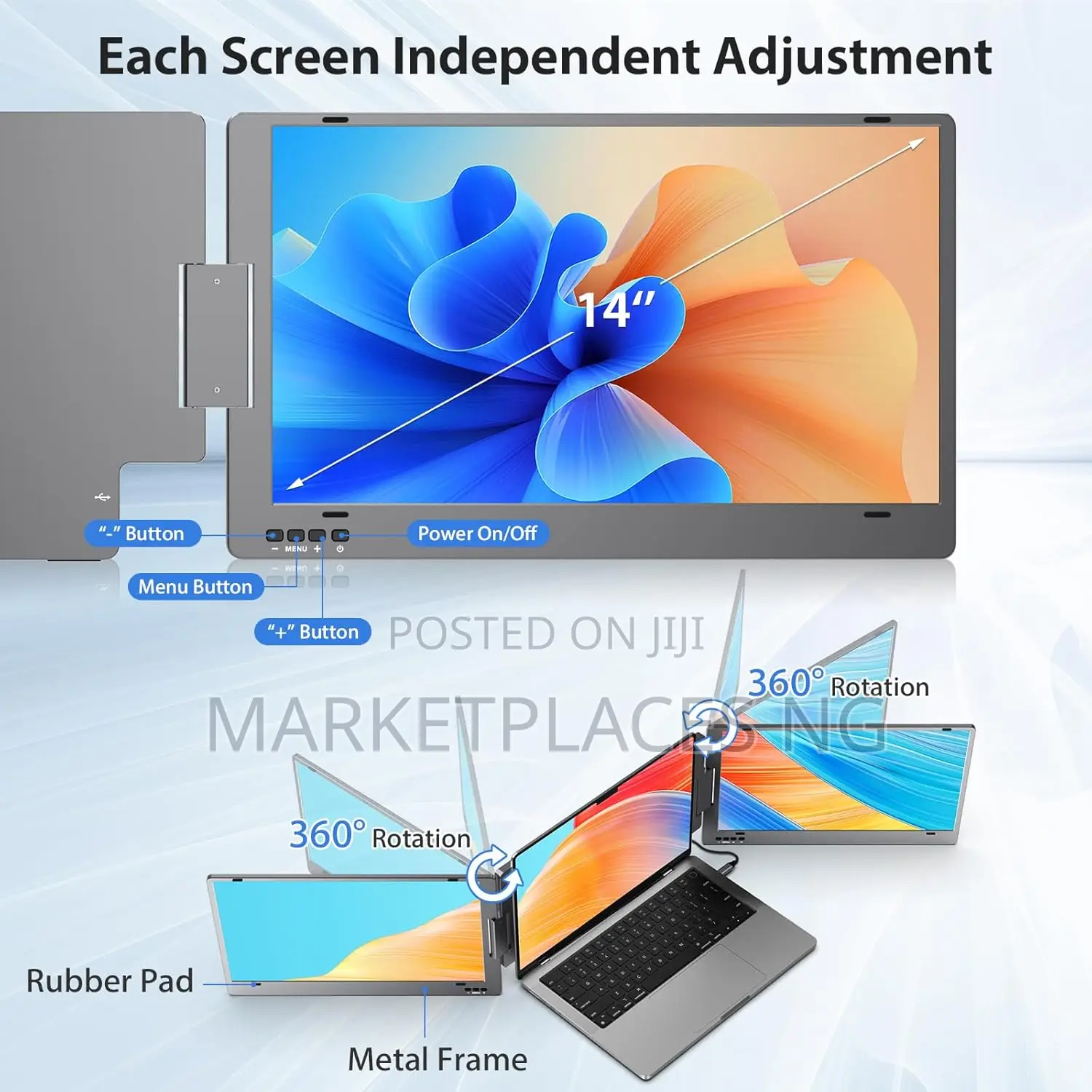 Kyy 14" Triple Monitor: Portable Usb-C HDR Ips Laptop Screen