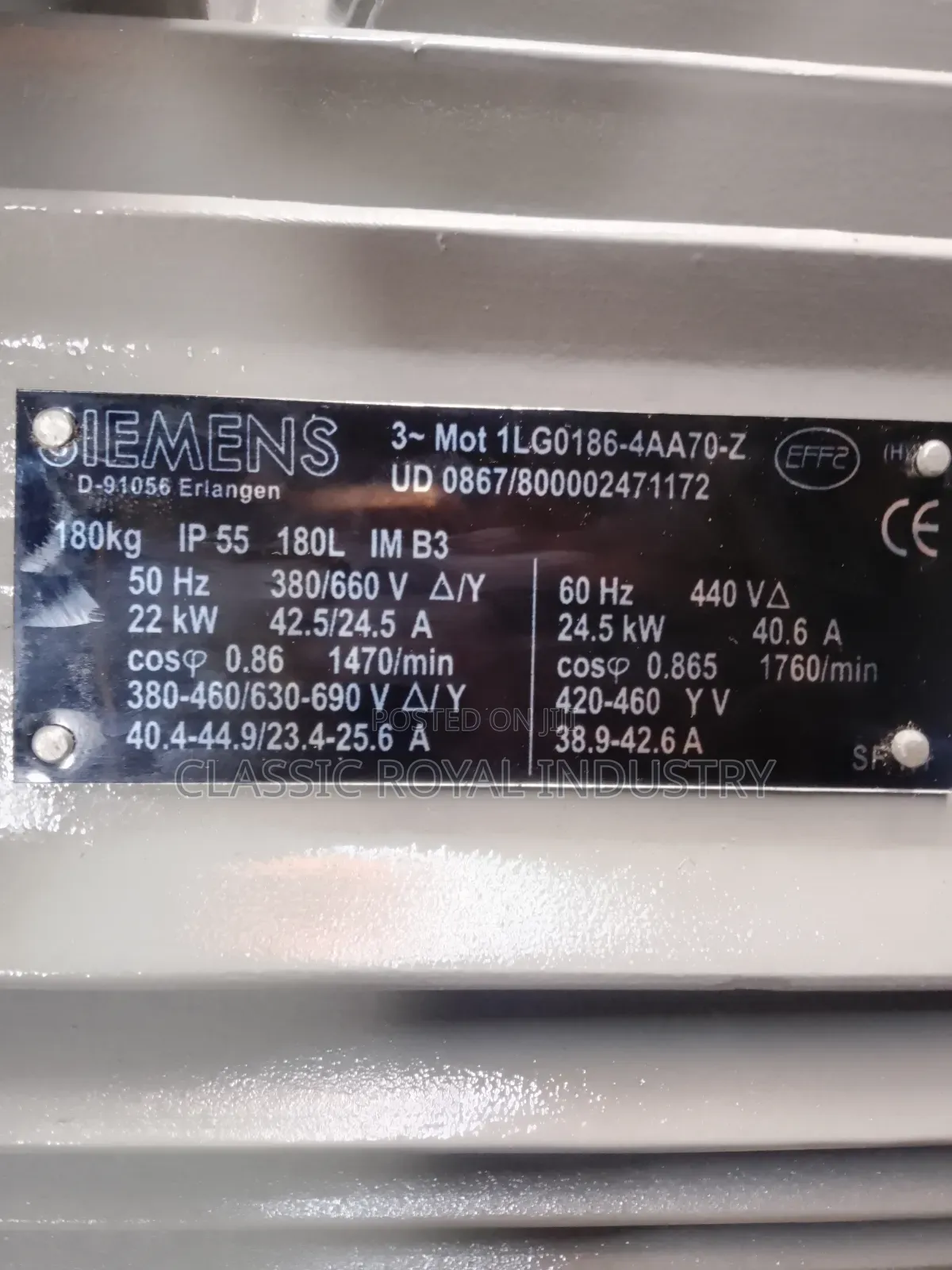 30 HP Siemens Electric Motor 22 Kw 1470 RPM
