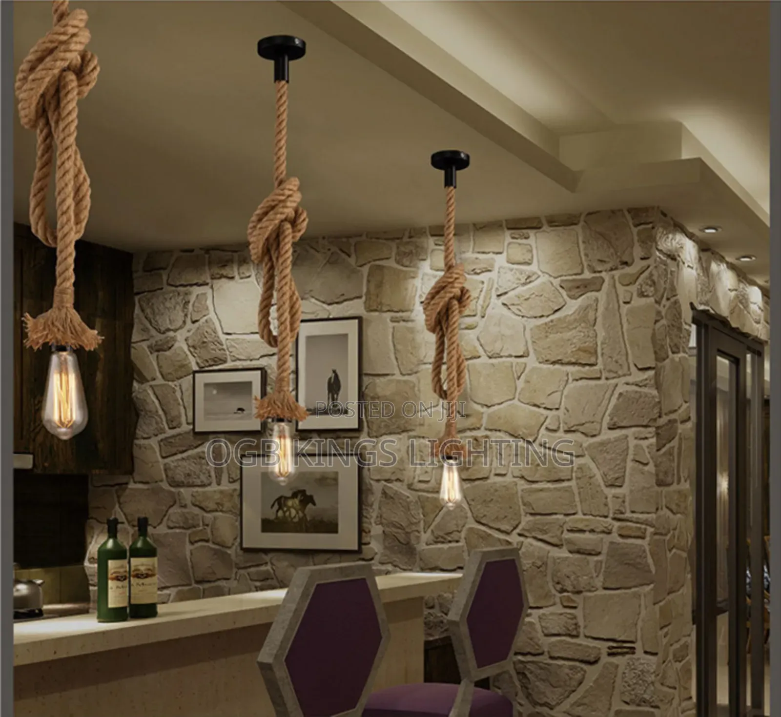 Vintage Rotor Hemp Rope Lamp Bases Home Chandelier