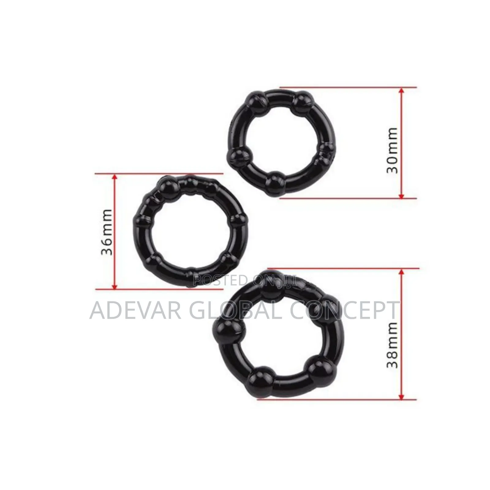 Secret Black 3pcs Beaded Penis Rings Sex Toys for Men