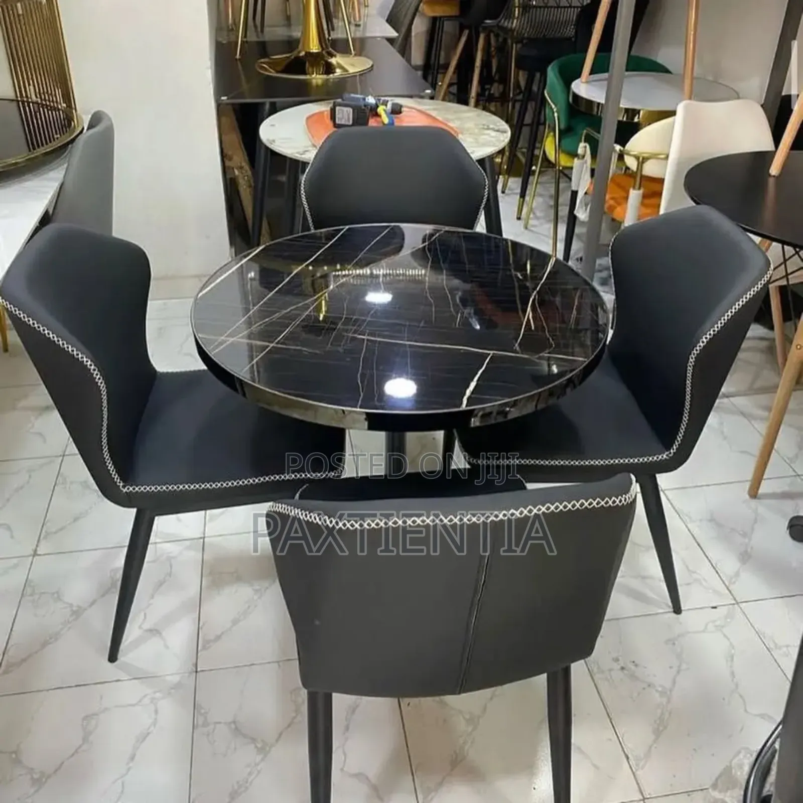 Round Marble Dining Table With Four Chairs.