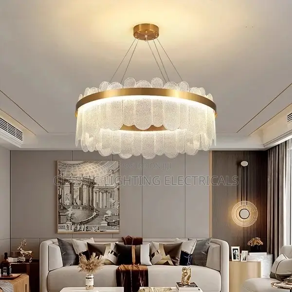 All Brass Round Glass LED Modern Ceiling Chandelier