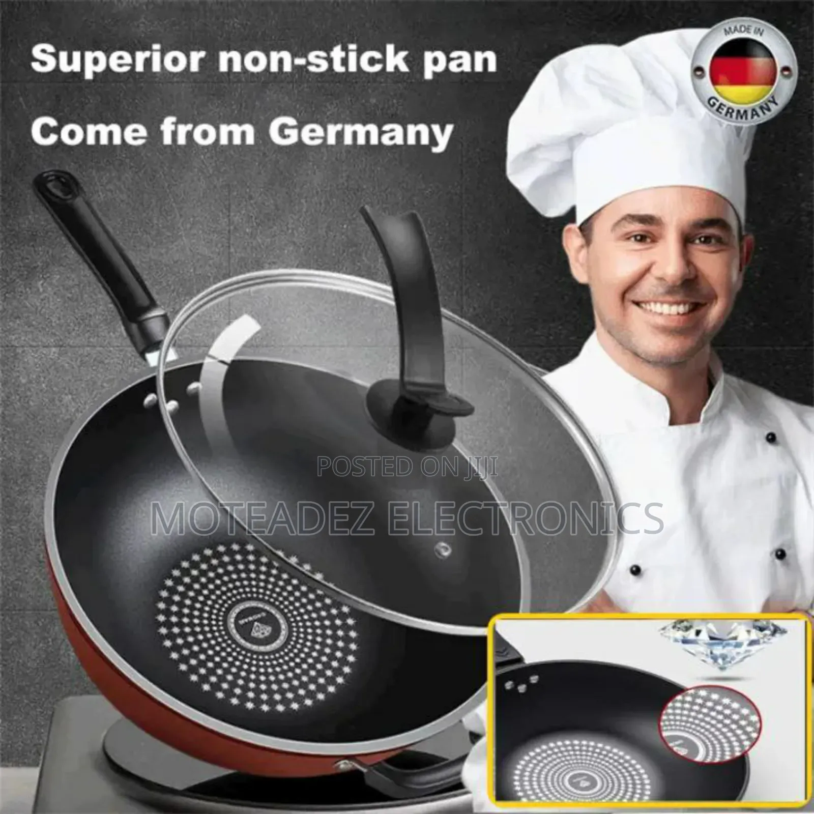 34cm High Quality Non Stick Stainless Steel Fry Pan W/Cover